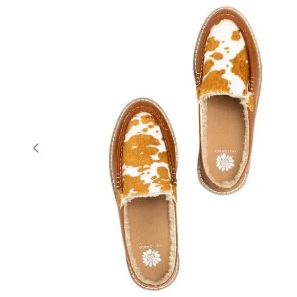 Women’s Sz 7 Faux Fur Cow Backless Lined Loafers Yellowbox Platform Boho Casual - Picture 2 of 8